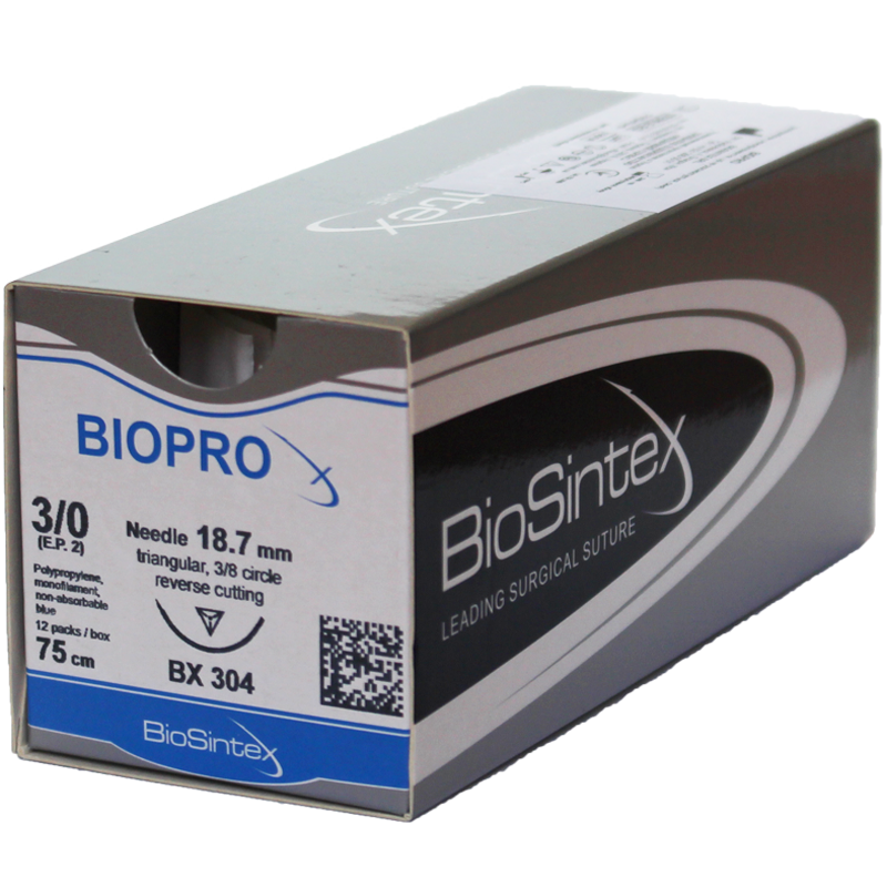 Biopro(BX 371),Поліпропілен,USP 3/0(M 2),75см,зв.-ріжуча голка 16,3мм,3/8 кола